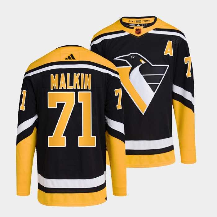 Men%27s Pittsburgh Penguins #71 Evgeni Malkin Black 2022-23 Reverse Retro Stitched Jersey Dzhi->st.louis blues->NHL Jersey